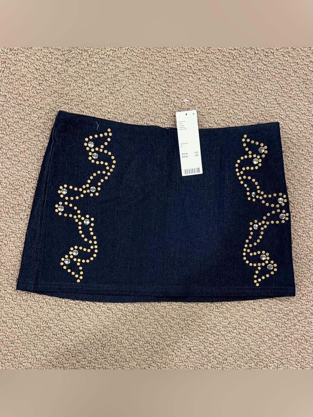 Dark Blue Embellished Denim Mini Skirt